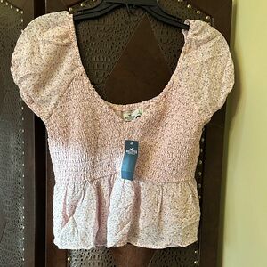 Hollister Light Pink Floral Smocked Peplum Crop Top